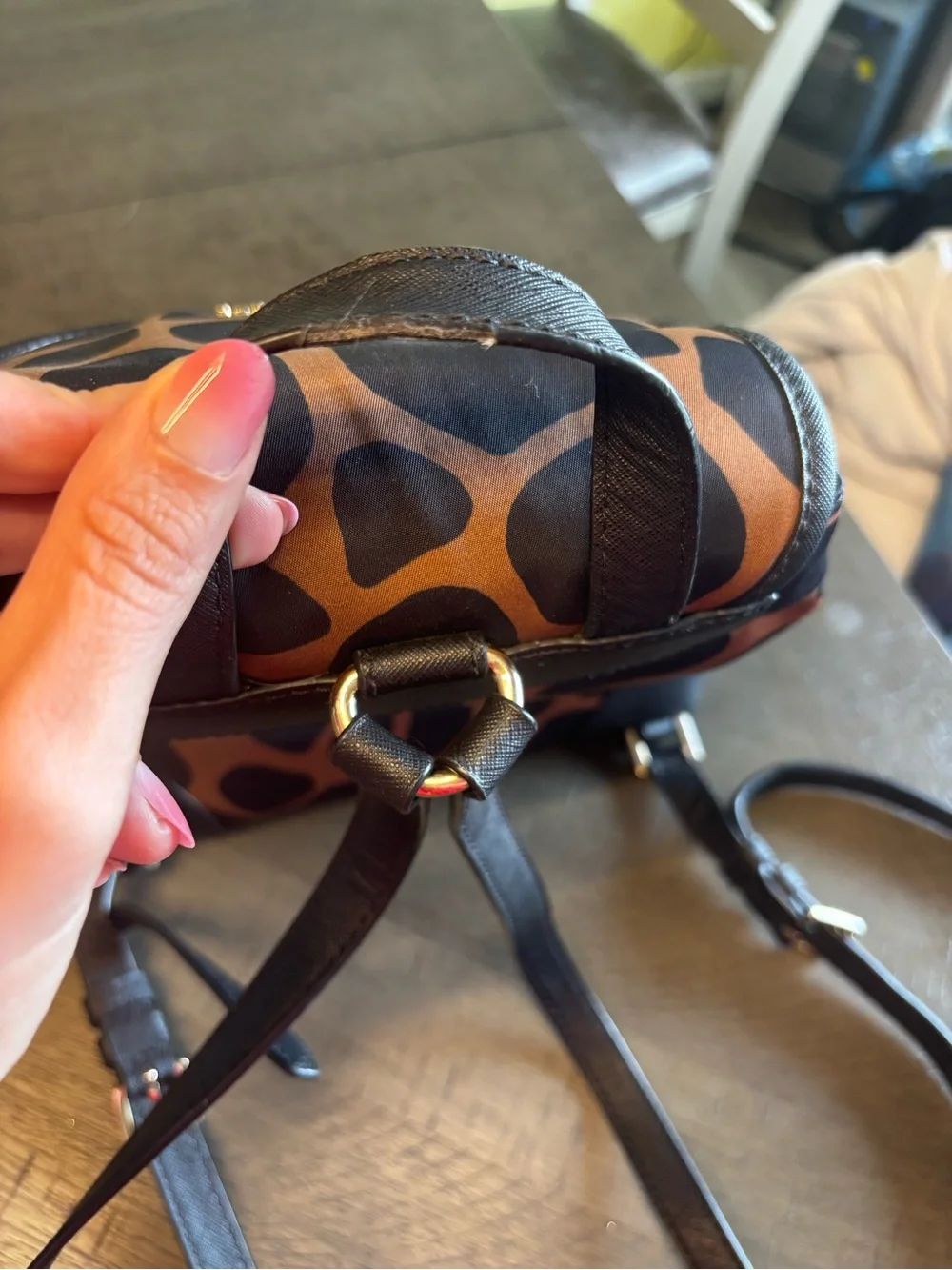 Michael Kors Black & Brown Giraffe-Print Backpack